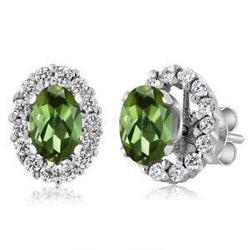 14K Weißgold Lady Ohrstecker 10 Karat Turmalin und Diamant