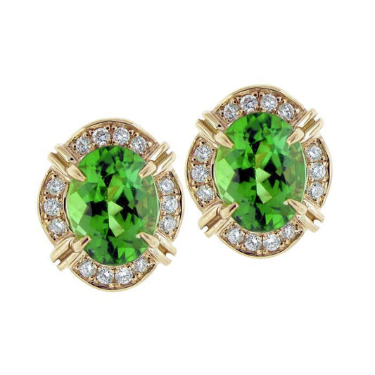 15,28 karat oval grüner turmalin diamant ohrstecker 14k gelbgold