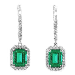 15.50 ct. Smaragdförmiger grüner Smaragd-Diamant-Ohrring WG 14K