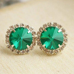 17 Karat runder grüner Smaragd Halo Diamant Ohrstecker 14K