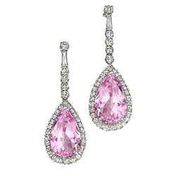 22.68 Ct Birnenform Kunzit mit Diamanten baumeln Frauenohrring