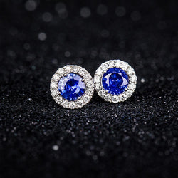 2,30 ct Rundschliff srilankische Saphir und Diamant Ohrstecker