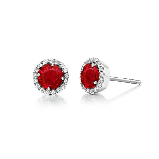 2,34 kt. rundschliff roter rubin-diamant-ohrstecker halo