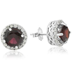 2,40 Karat Rundschliff Roter Saphir Und Diamant Halo Ohrstecker