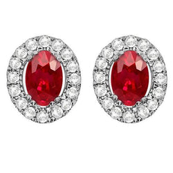 2,60 Karat Roter Rubin und Diamant Halo Ohrstecker Weiß Feingold 14K