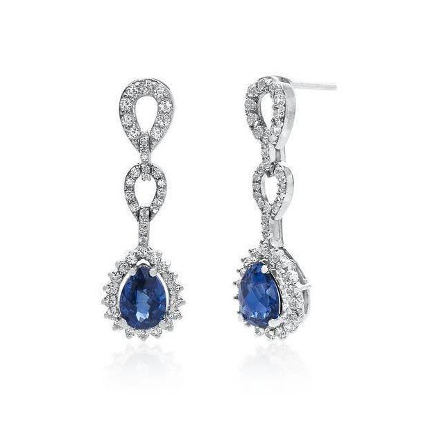 2.90 Ct. Pear Cut Sapphire Diamant Dangle Earring Women Jewelry