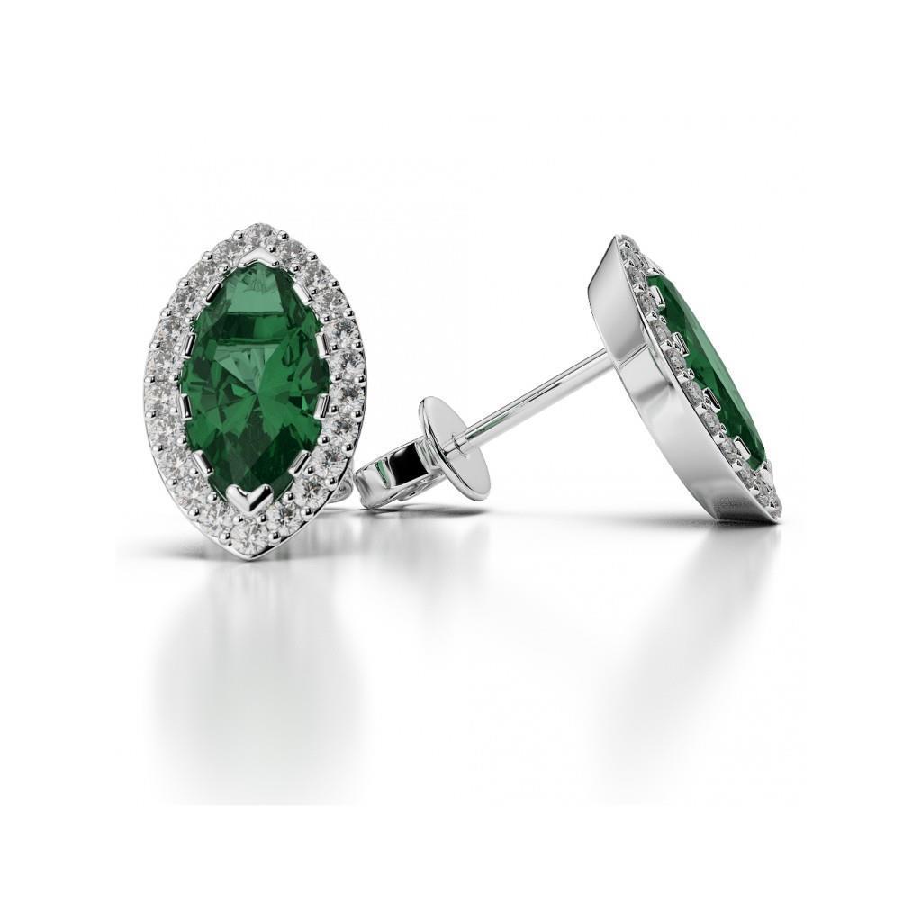 3,45 ct grüner Smaragd mit Diamant-Ohrstecker Halo-Ohrring 14 Karat Weißgold
