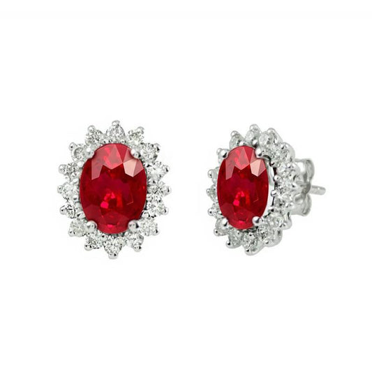 3,50 Karat Oval Red Rubin & Diamant Halo Ohrringe Weißgold 14K