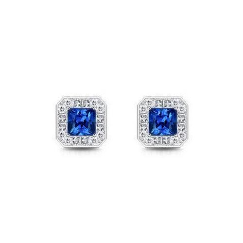 3.60 Ct Sri Lanka Saphir & Diamanten Damen Ohrstecker Halo Ohrring WG 14K