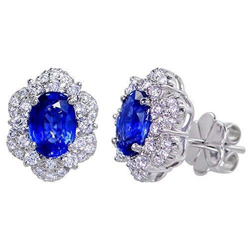 4 Ct Blue Oval Sapphire And Runden Diamant Stud Earring White Gold 14K
