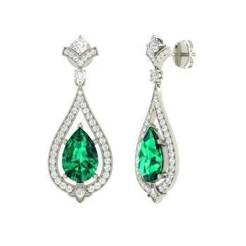 4.85 Karat Grüner Smaragd mit Diamanten Ohrringe Weißgold 14K