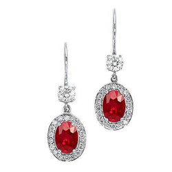5 Karat Oval Roter Rubin Mit Diamant Ohrhänger Weißgold 14K