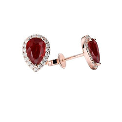 5,40 ct Roter Rubin Mit Diamanten Damen Ohrstecker Gold Rose 14K