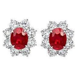 5,50 Karat Roter Rubin Mit Diamanten Damen Ohrstecker Weißgold 14K