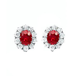 5,60 Karat Roter Rubin Und Diamant Ohrstecker Weißgold 14K
