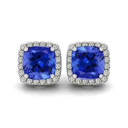 5,90 Karat Tansanit und Diamanten Ohrstecker 14K Weißgold