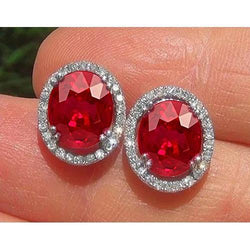 5.12 Karat Roter Rubin Mit Diamant Ohrstecker Damen Ohrring Weißgold 14K