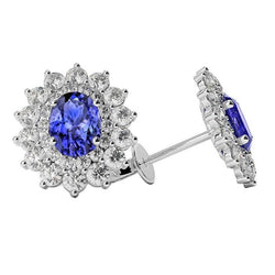6 Karat Blau Tansanit Und Diamanten Damen Ohrstecker Gold 14K