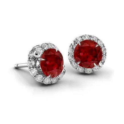 6,30 ct. Ruby And Diamants Damen Ohrstecker Weißgold