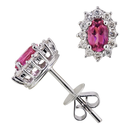 6,60 Karat Rosa Ovaler Turmalin & Diamant Cluster Halo Ohrstecker - harrychadent.ch