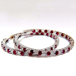 6.50 ct runder roter Rubin und Diamant Damen Creolen Gold 14K