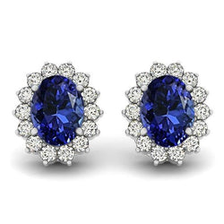 7,50 Karat Tansanit mit Diamant Ohrstecker Weißgold 14K
