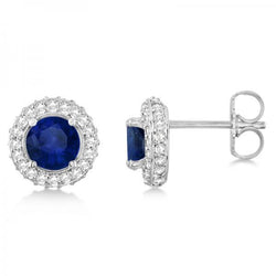 7.20 Karat Blauer Saphir & Diamant Ohrstecker Weißgold 14K