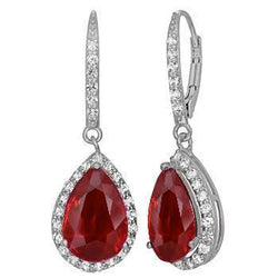 8 Karat Roter Rubin im Birnenschliff mit Diamanten baumeln Damen Goldohrring