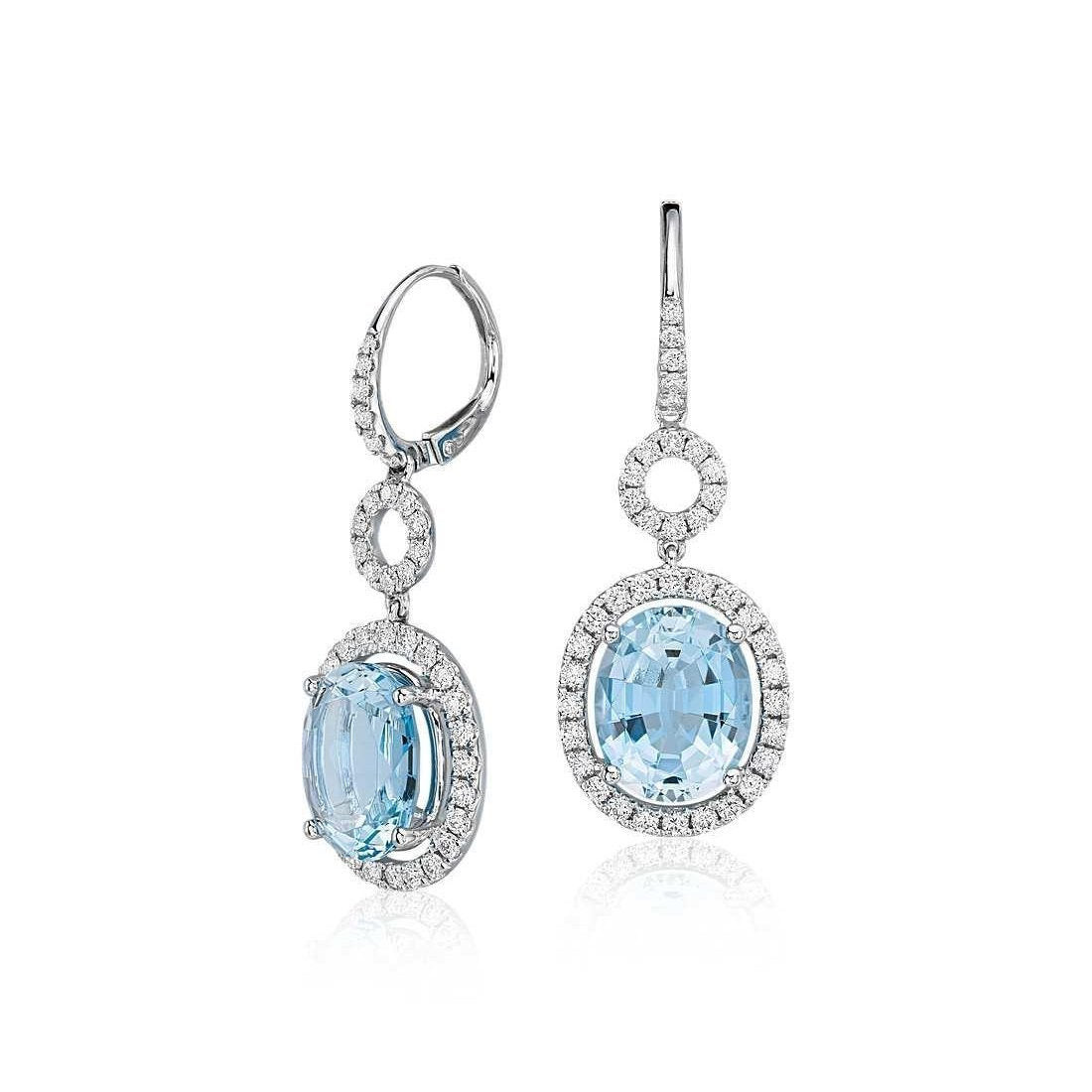 8 Kt Damen Ohrringe Blau Aquamarin mit Diamanten Gold 14K - harrychadent.ch