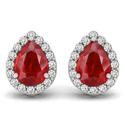 8.60 ct Rubin und Diamanten Ohrstecker Halo Ohrringe Weißgold 14K