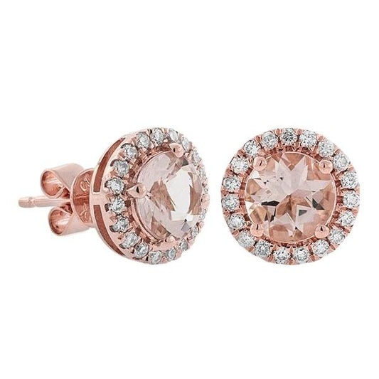 8.70 Karat Morganit mit Diamanten Roségold 14K Ohrstecker