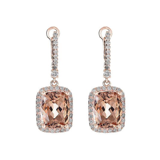 9 Karat Morganit Ohrhänger mit kleinem Diamant Roségold 18K