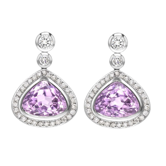 9.60 Kt Rosa Kunzit Und Diamant Dangle Damen Ohrring Weißgold 14K