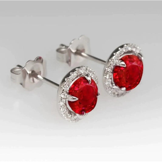 Adlerkrallen Rubin & Diamant-Ohrstecker Halo-Ohrringe Weißgold 14K