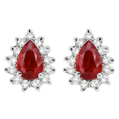 Birnenschliff roter Rubin Edelstein mit Diamant 3,80 Karat Ohrstecker