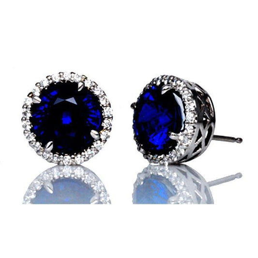 Blauer Saphir Diamanten 6,44 Karat Ohrstecker Weißgold 14K - harrychadent.ch