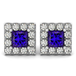 Blauer Tansanit mit Diamanten 6,50 Karat Damen Ohrstecker Halo