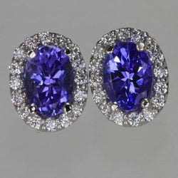 Blauer Tansanit und Diamant 5,70 Karat Damen Ohrstecker Halo