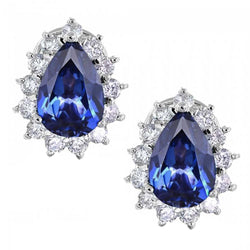 Ceylon-Blauer Saphir-Diamant-Ohrstecker 3,50 ct Weißgold 14K