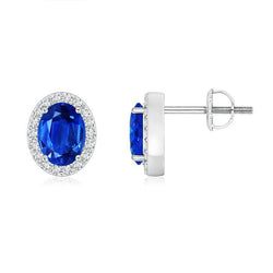Ceylon Blue Saphir Ohrstecker Diamant-Ohrring Gold 14K 3,40 Karat
