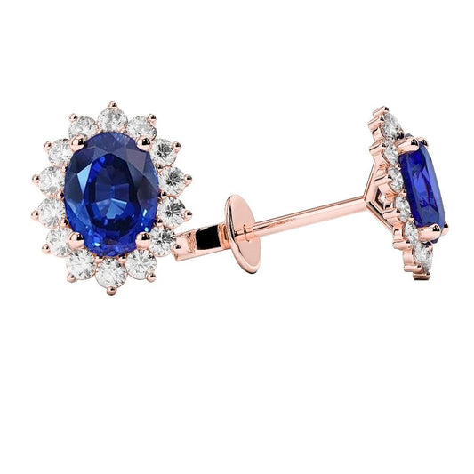 Ceylon Saphir mit Diamanten Lady Studs Halo Ohrringe 6,70 Karat