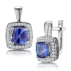 Damen Creolen 4 Kt Blauer Tansanit Und Diamanten Weißgold