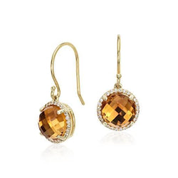 Damen Ohrhänger 30,48 Ct Citrin mit Diamanten Gelbgold 14K
