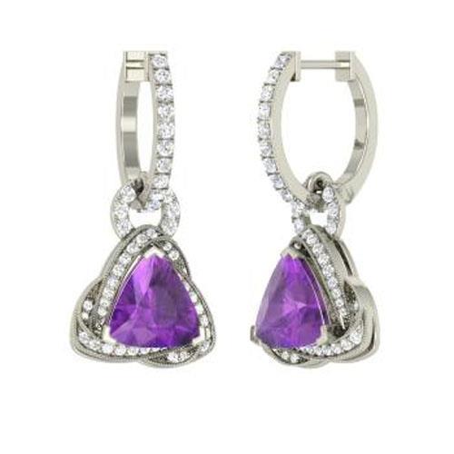 Damen Ohrhänger 5,10 Kt Amethyst Und Diamanten Weißgold 14K