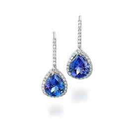 Damen Ohrhänger 7,20 Kt Tansanit mit Diamanten Weißgold 14K