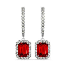 Damen Ohrhänger 9 Kt Roter Rubin Mit Diamanten Weißgold