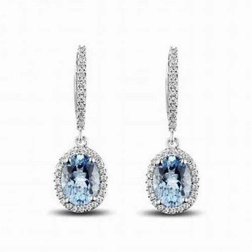 Damen Ohrringe 5,09 ct Aquamarin und Diamanten 14K Weißgold - harrychadent.ch