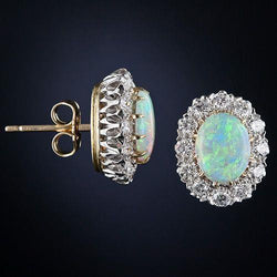 Damen Ohrstecker 11 Kt Opal Mit Diamanten Gelbgold 14K