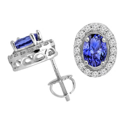 Damen Ohrstecker 3,70 ct Tansanit mit Diamanten Weißgold 14K
