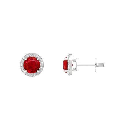 Damen Ohrstecker Halo Ohrringe 4,50 Karat Rubin und Diamanten Gold 14K